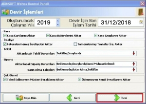 Akınsoft WOLVOX 8 ERP Programı 2019 Yılı Devir İşlemleri